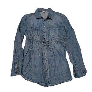 Denim maternity long sleeve button up shirt size small- lyocell 100%- elastic
